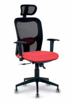 Kırmızı renkte ergonomik çağrı merkezi koltuğu